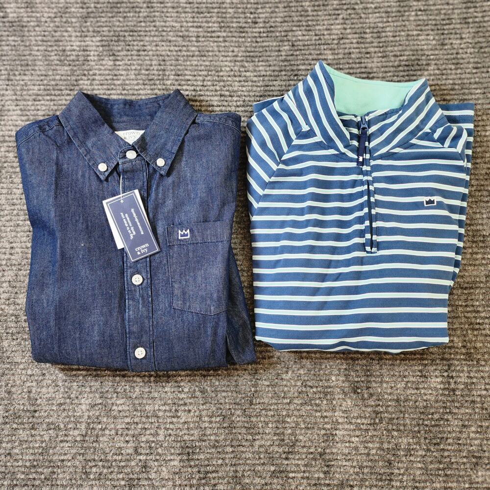 Crown & Ivy Boys Size Medium Blue Lot of 2 Long Sleeve Shirts